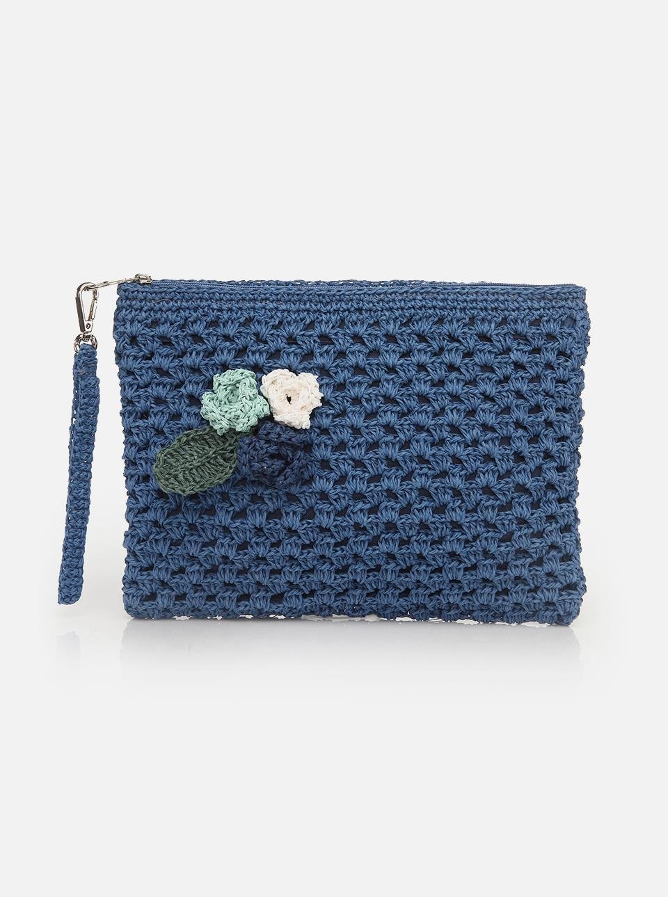 Ayla Navy Blue Women's Handmade Knitted Bag