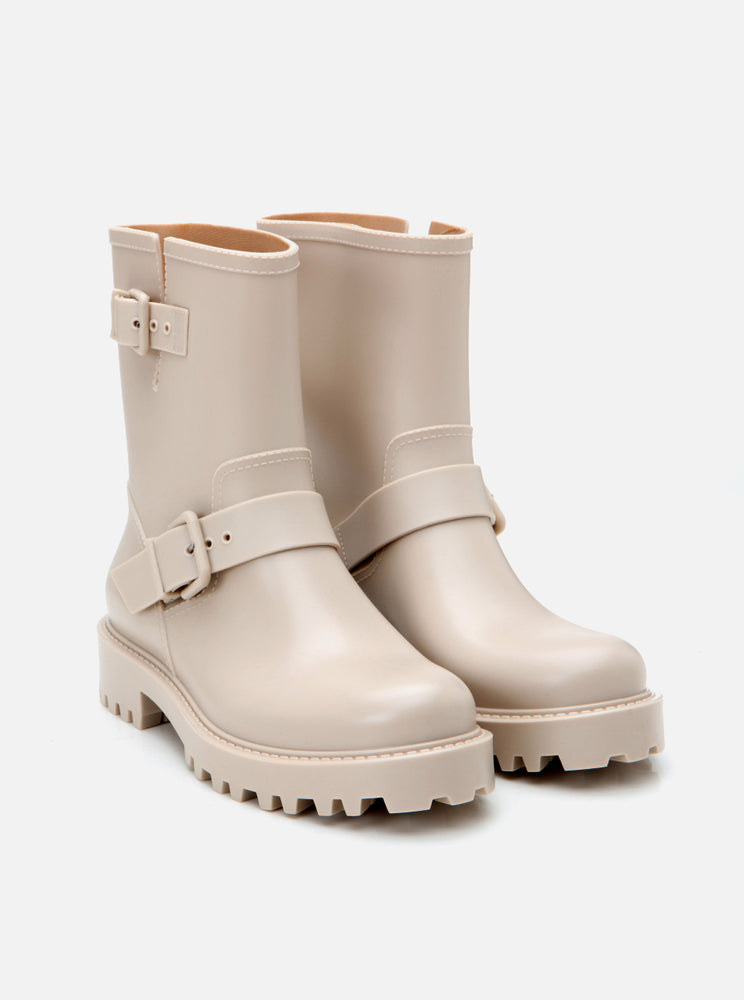 Eleni Beige Women's Buckled Rain Boots