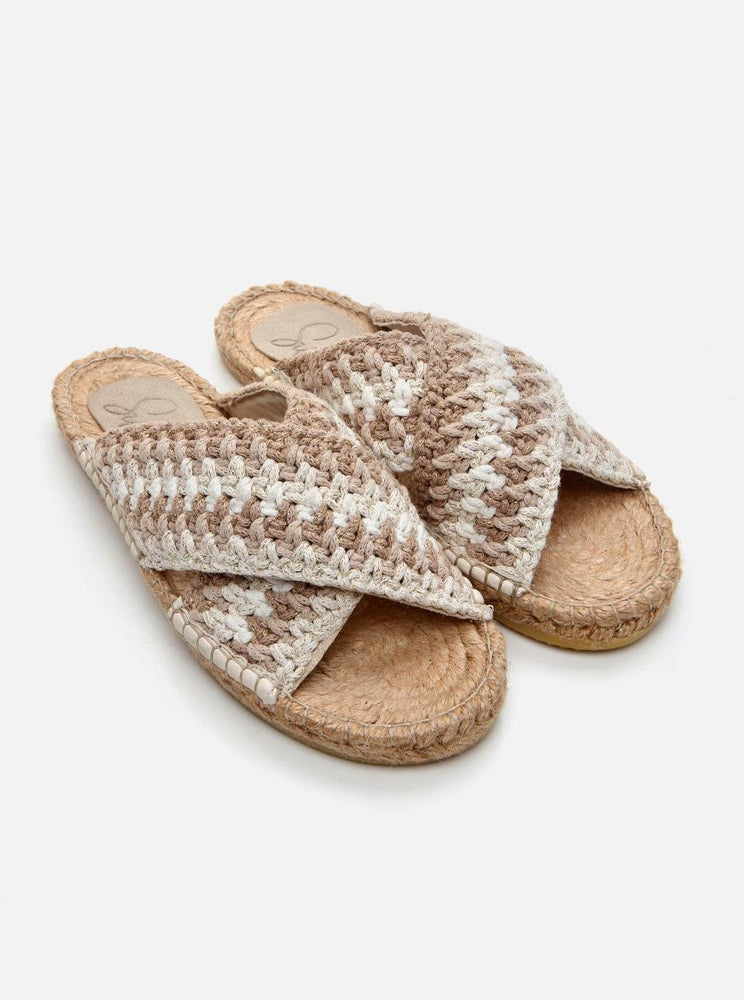 Kinsee Ecru-Beige-Sparkly Women's Knitted Espadrille Slippers