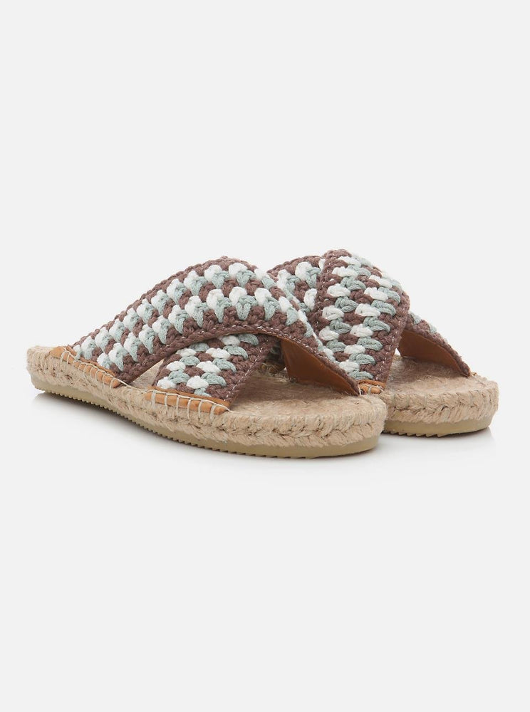 Kinsee Coffee-Ecru Women's Knitted Espadrille Slippers