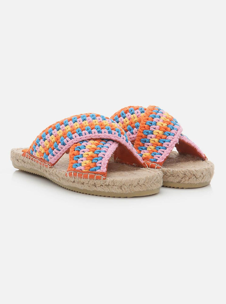 Kinsee Orange-Pink Knitted Women's Espadrille Slippers