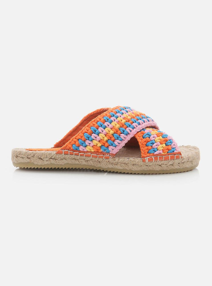 Kinsee Orange-Pink Knitted Women's Espadrille Slippers