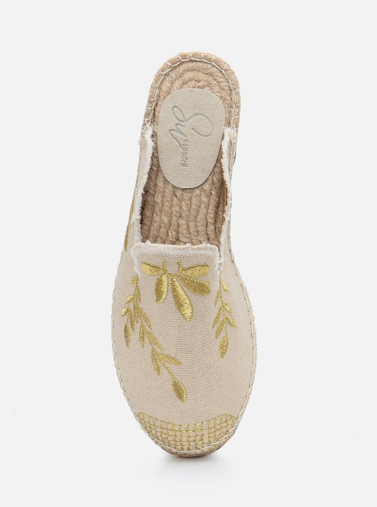 
                      
                        Marat Ecru Gold Embroidered Espadrille Slippers
                      
                    