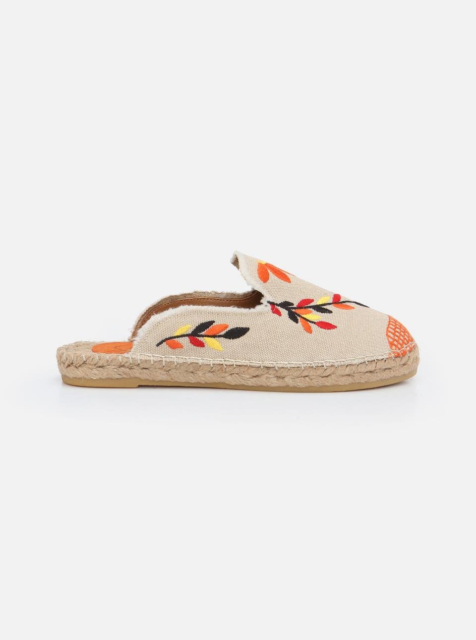 Marat Ecru Orange Embroidered Espadrille Slippers