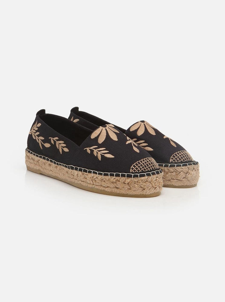 Naima Black-Ecru Women's Plain Espadrilles