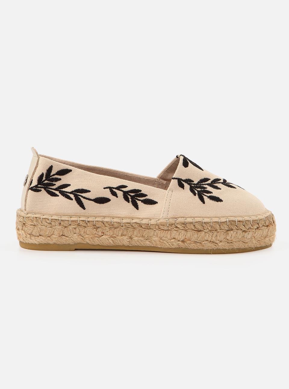 Nataly Ecru-Black Women's Plain Espadrilles