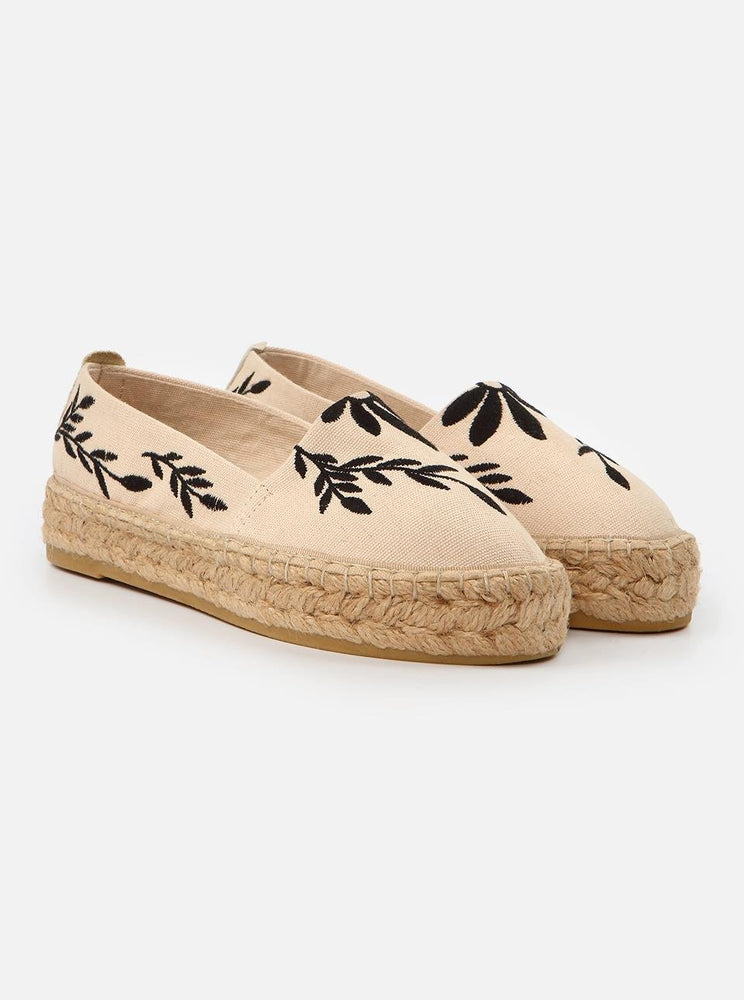 Nataly Ecru Black Women's Plain Espadrilles