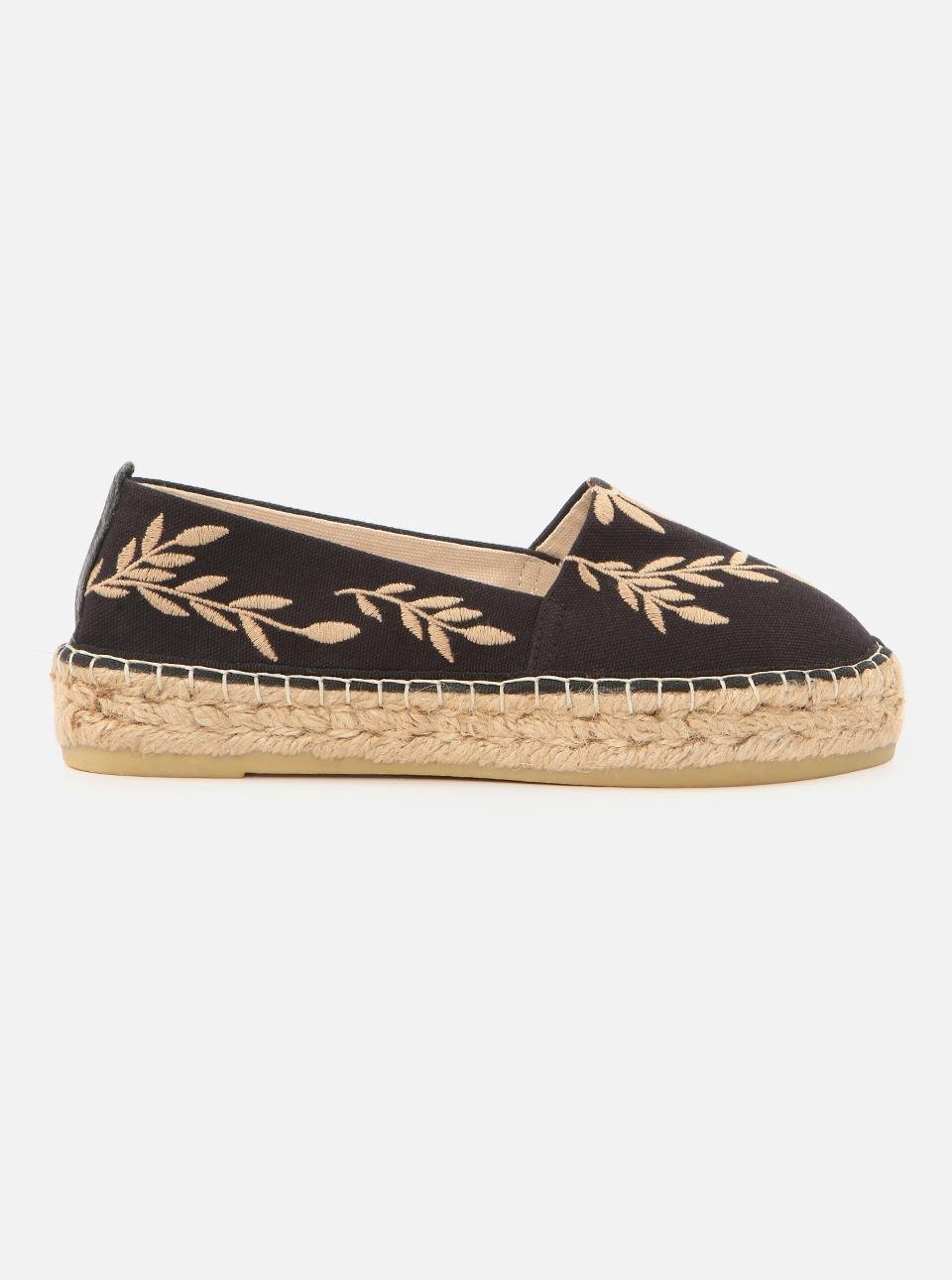 Nataly Black-Ecru Women's Plain Espadrilles