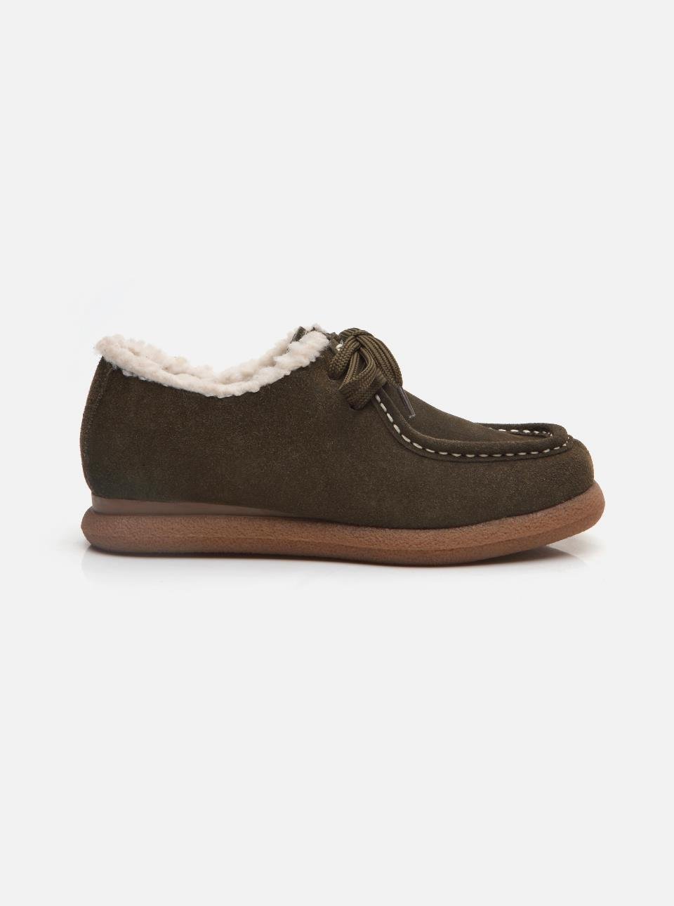 Siyu Khaki Genuine Leather Fur Women's Shoes