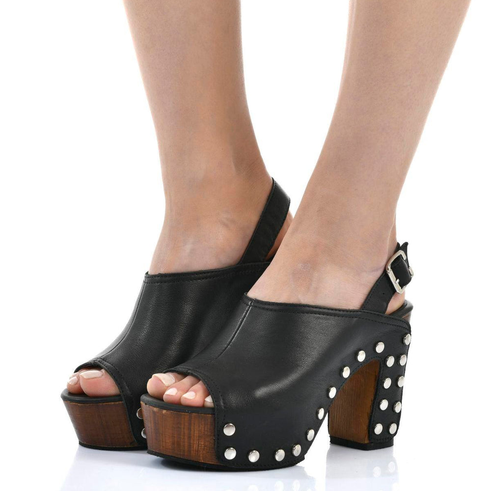 Talia Black Women's Leather Clogs