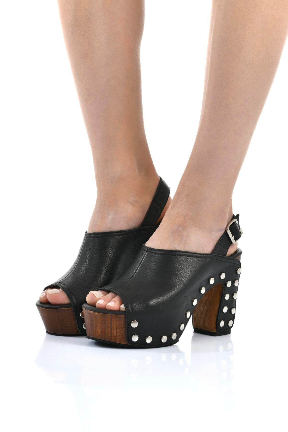 Talia Black Women's Leather Clogs