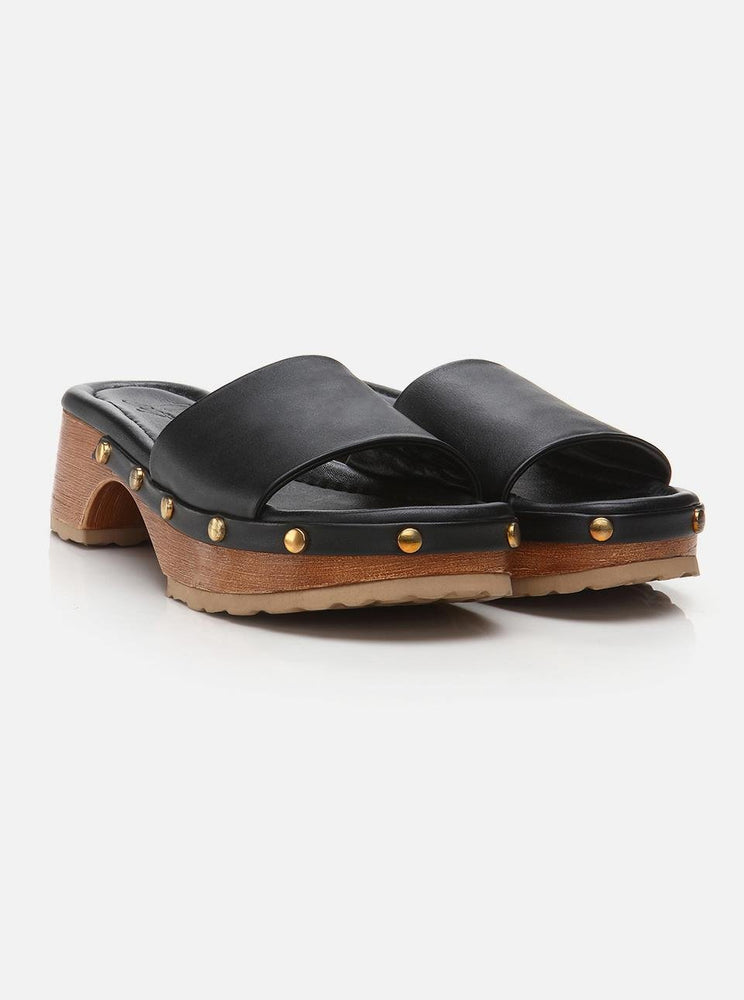 Tyra Black Women's Leather Clogs